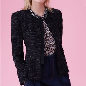 REBECCA TAYLOR STRETCH TWEED JACKET w PEARL TRIM